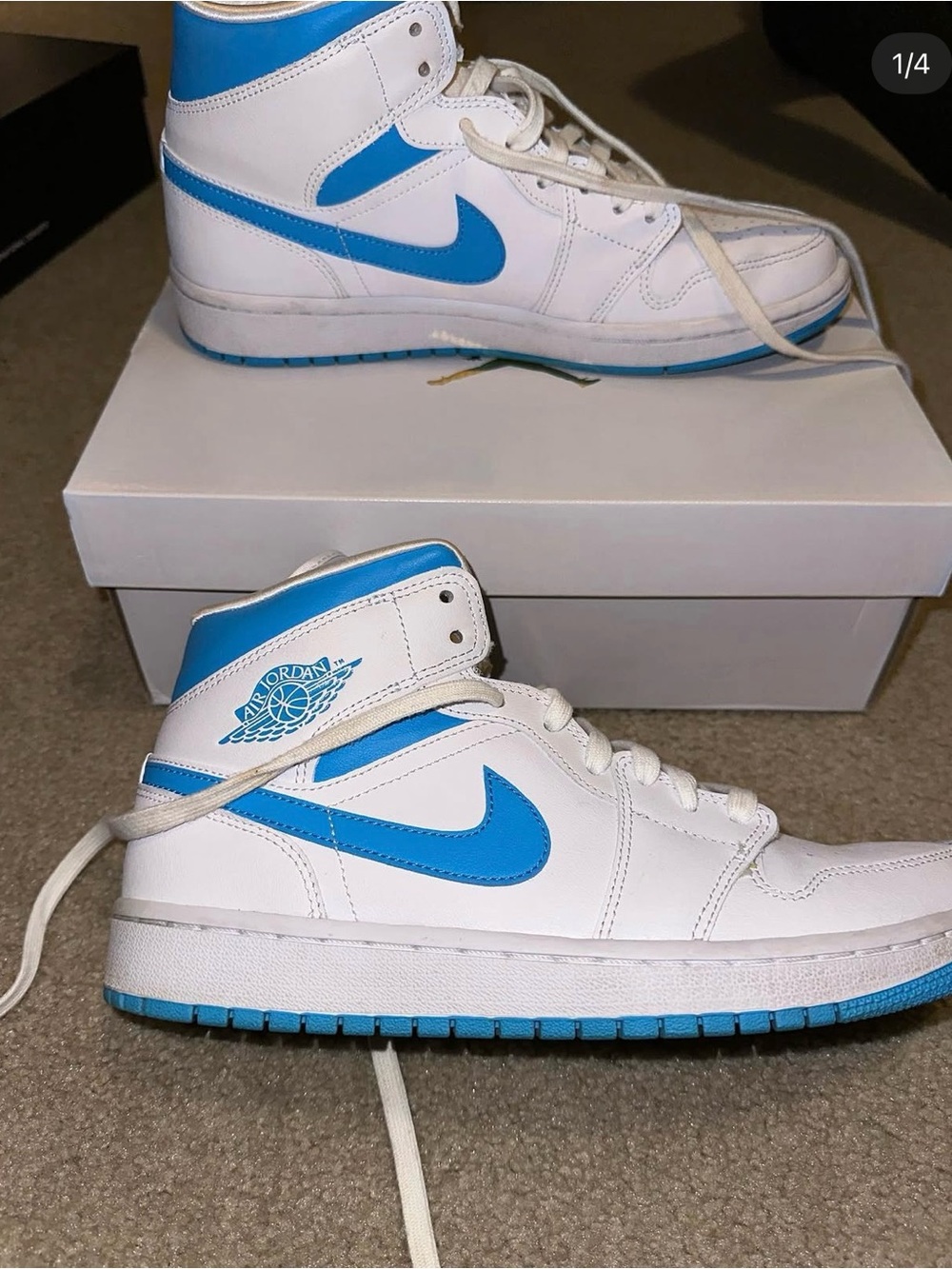 Nike White and University Blue High-Top Sneakers